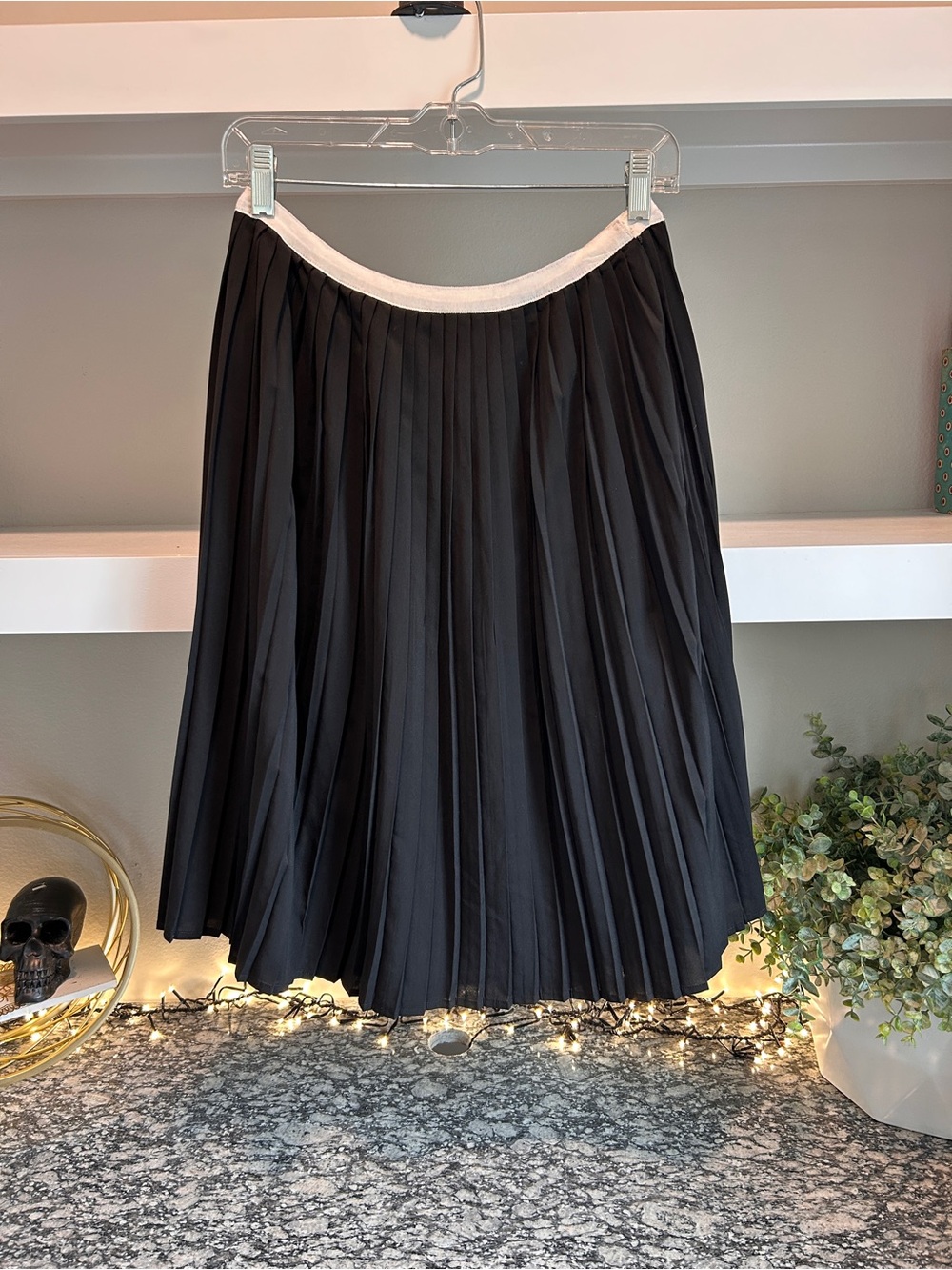 Calvin Klein| Black Pleated Skirt with White Waistband